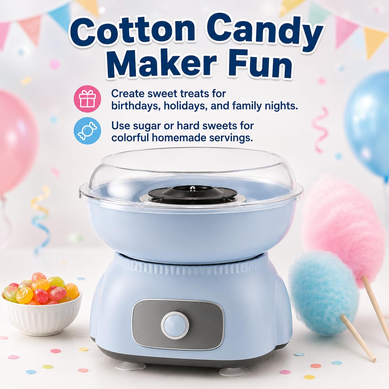 Máquina para Hacer algodón de azúcar, portátil, azúcar o Dulces Duros