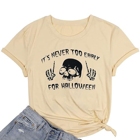 Halloween Shirt Women Horror Skull Graphic Tops Halloween Costume T