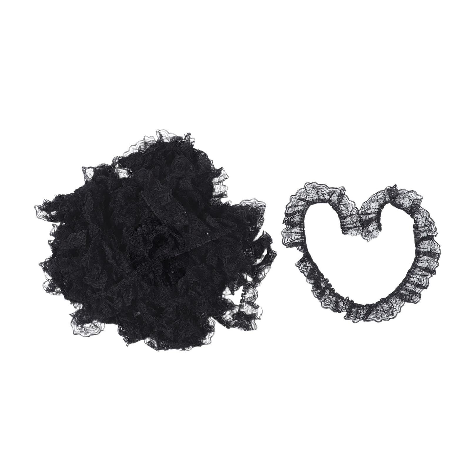 Nastro in Pizzo Plissettato 6 Cm Nero 40 M Rotolo, Bordo in Pizzo Ricamato Occhielli Arricciati, Decorazione Tessuto per Cucito Abiti e Artigianato Fai da Te