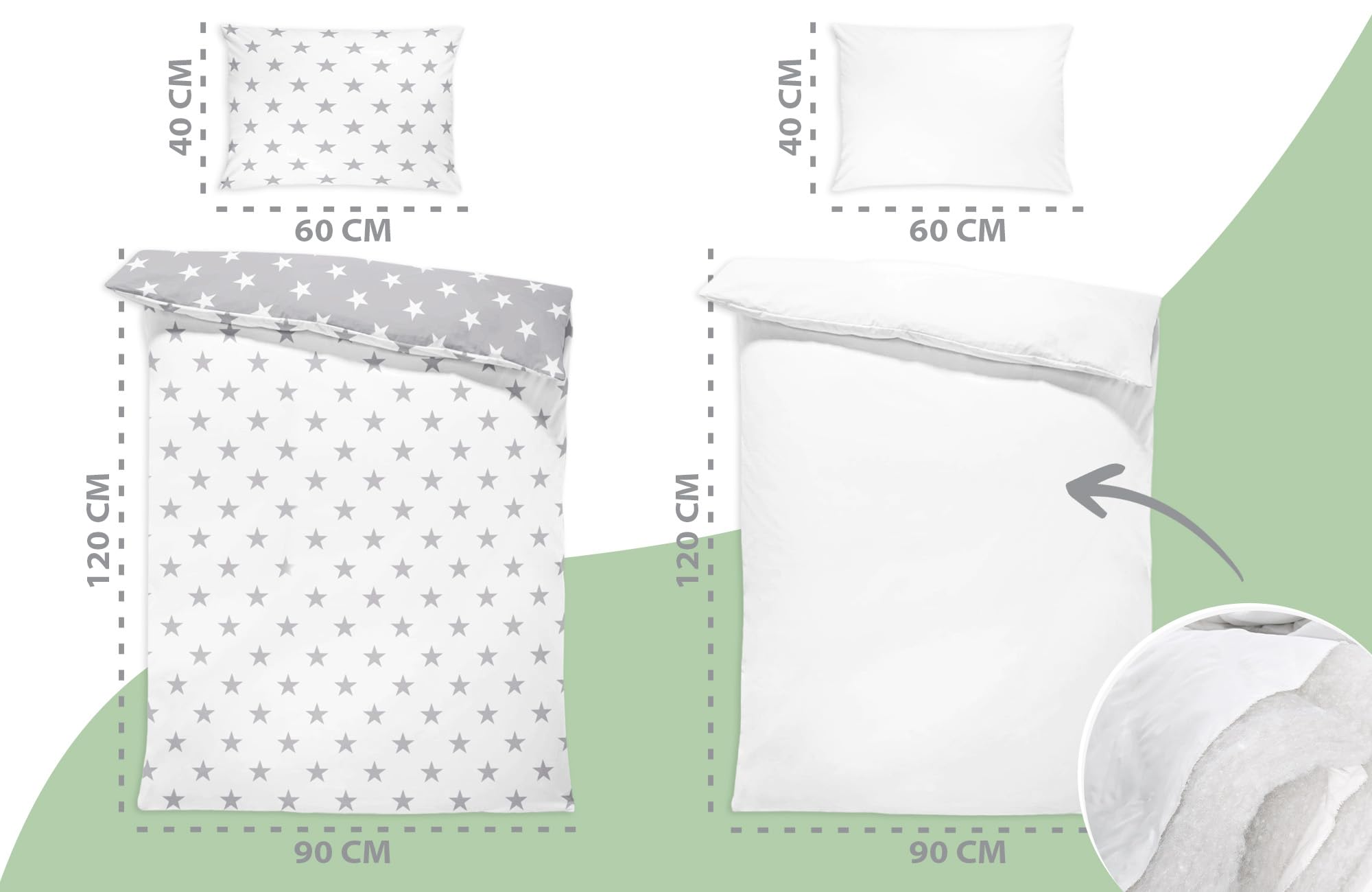 Ropa de Cama para bebé 90x120 cm de algodón - Juego Infantil de Funda de edredón y Funda de Almohada 40x60 cm con edredón y Almohada para niños pequeños, niños y niñas Ropa de Cama Oeko-Tex