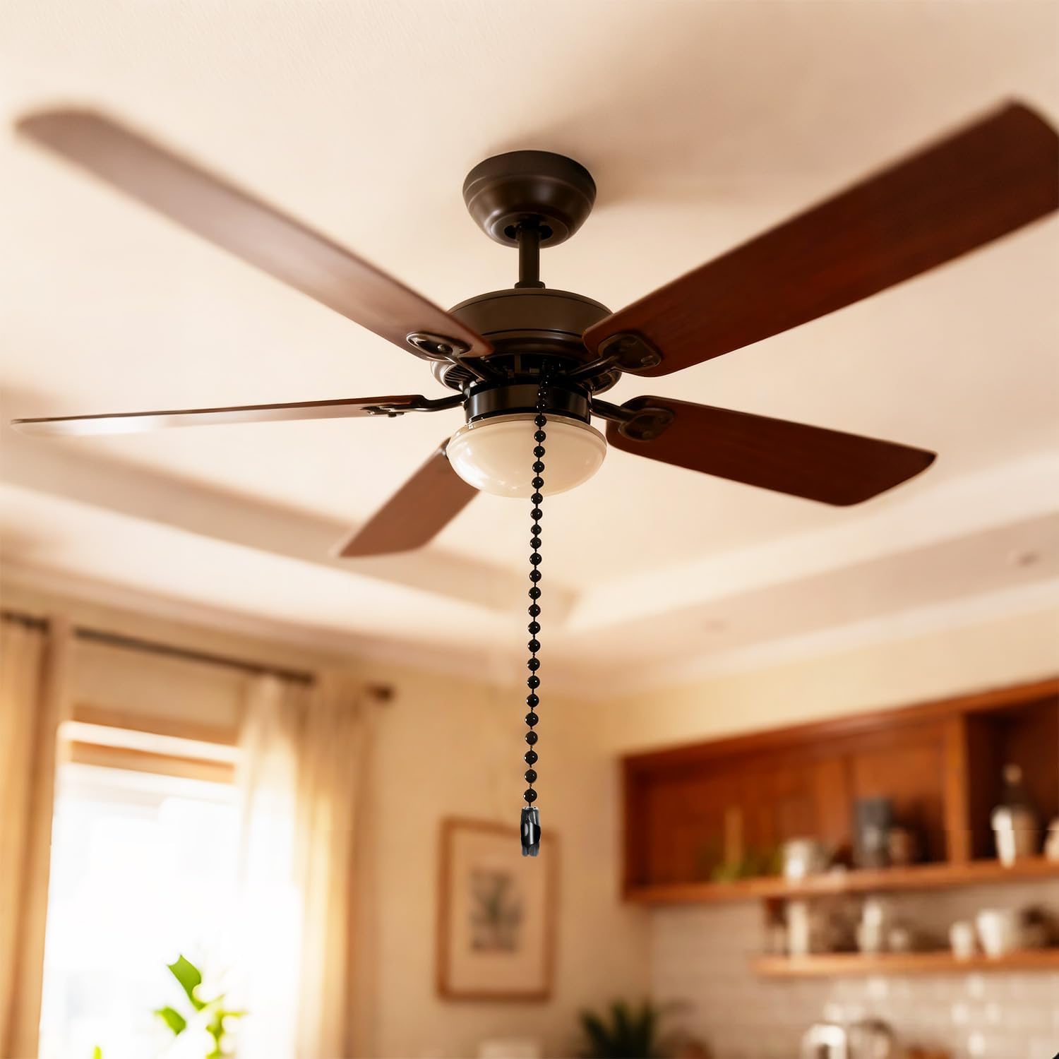 Black Ceiling Fan Pull Chain 120" Extra Long Rust Proof 3mm Beaded Ball Light Pulls Extension Chains with 20pcs Connectors