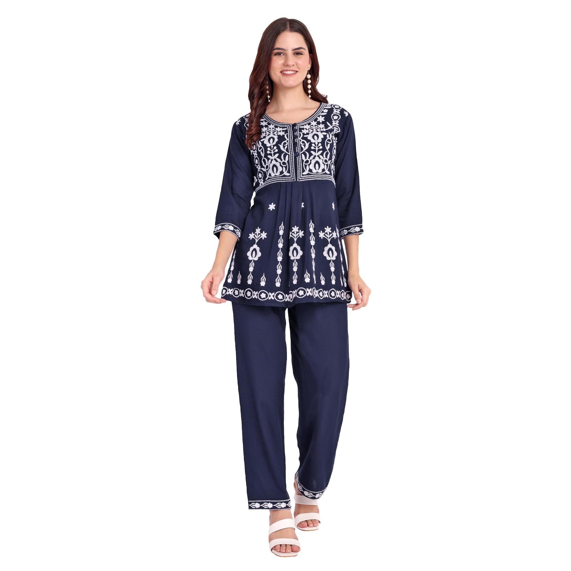 fnocks Women Premium Cotton Chikankari Co Ord Set| Peplum Top with Trouser Pant Set |Women Two-Piece Outfits| Summer Wear Collection-picture-29