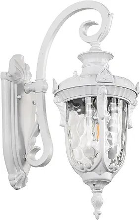 Outdoor Wall Lights, Waterproof Aluminum Porch Wall Light for Outside House, Patio, Yard, Garden, White Gooseneck Exterior Wall Sconce, Hardwired Outdoor Acorn Shape Lantern Lamp, Water Ripple Glass