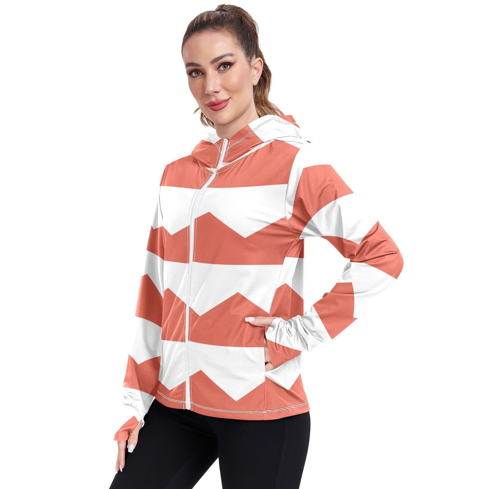 Monaco Flag Women's UPF 50+ Sun Protection Hoodie Jacket Lightweight Long Sleeve Sun Shirt with Pocket Multicoloured