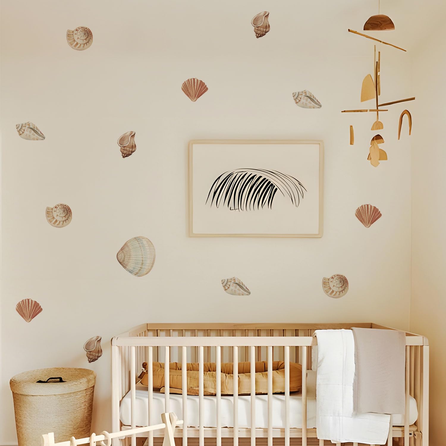 Alwayspon Watercolor Pale Shell Art Wall Decals, Peel and Stick Wall Stickers for Living Nursery Room Bedroom Wall Decor