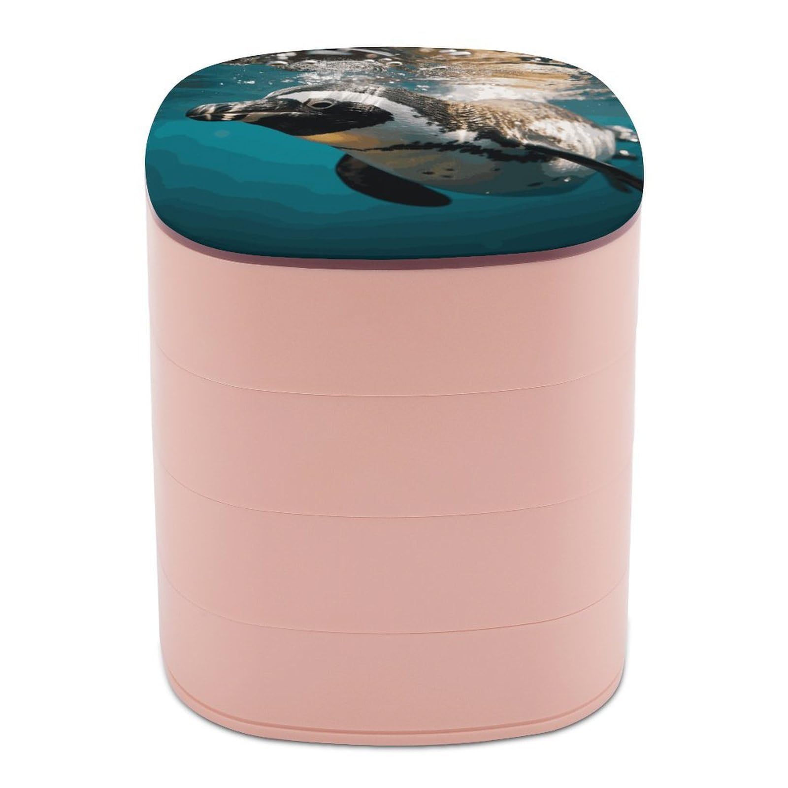 JTREHY Penguin Swimming in The Ocean Jewelry Box 4-Layer Covered Rotating Jewelry Storage Box Large Capacity Storage Boxes Portable Jewelry Case for Bracelets Earrings Necklace