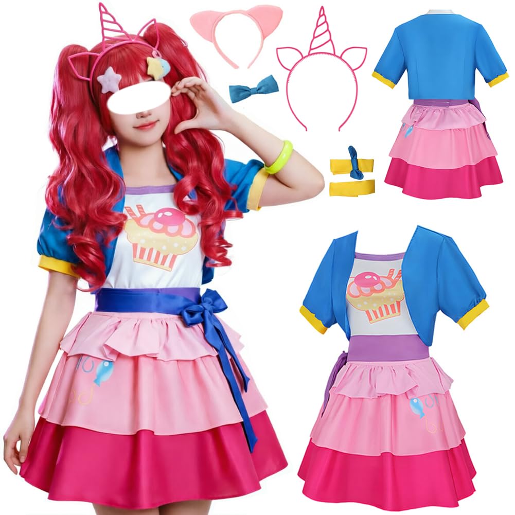 MYSUPERSTAR Pinkie Pie Costume Women Dress Pinkie Pie Uniform With Hairband (Pink, L)