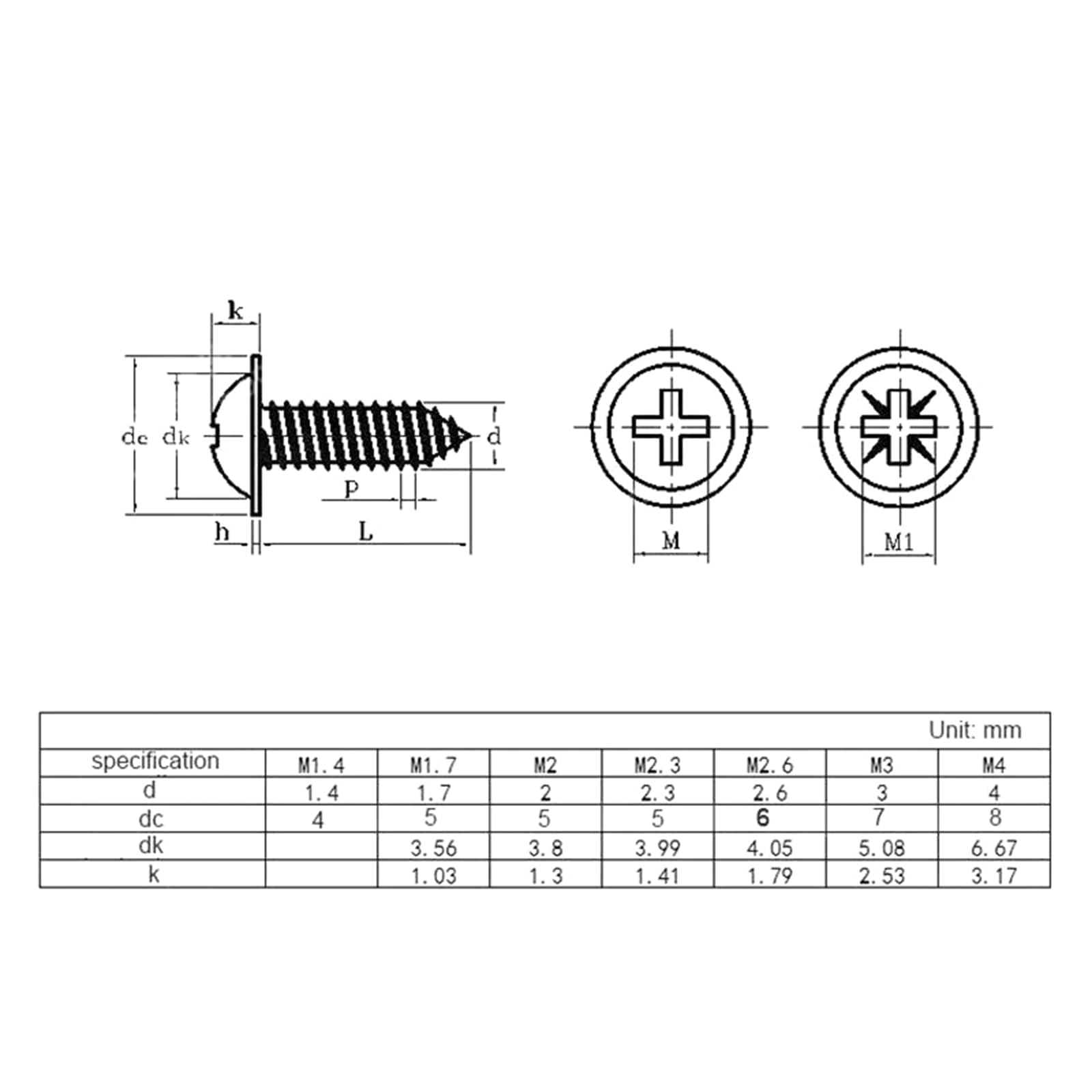 Tornillos autorroscantes Tornillos autorroscantes de cabeza redonda con ranura en de acero al carbono con collarín, M4 x 6 mm, 30-100 unidades, M1.2/M1.4/M1.5/M1.7/M2/M2.3/M2.6/M3/M3.5/M4/M5(M3x8mm)
