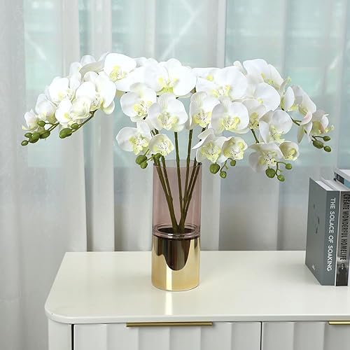 Miniatura 4 de NatureMan Phalaenopsis - Flores artificiales de 27 pulgadas de alto, 6 piezas de orquídeas artificiales blancas para decoración del hogar y boda