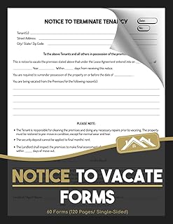 Notice To Vacate Forms: 60+ Landlord Notice to Terminate Tenancy Letter | Real Estate Agent Forms | 120 Single-Sided Pages