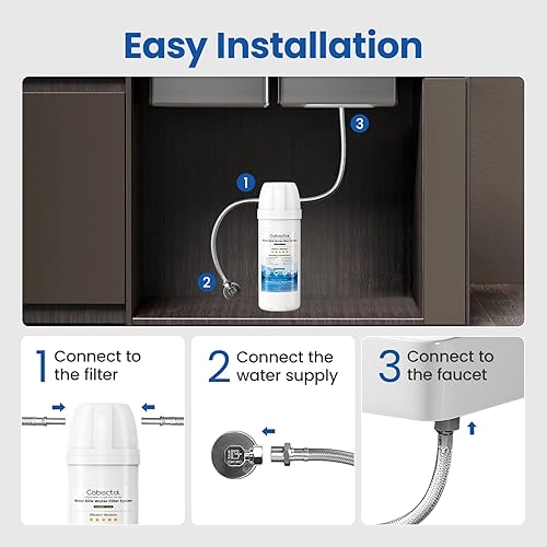 Miniatura 8 de Sistema de filtración de agua debajo del fregadero, filtro de agua debajo del fregadero de 10000 galones que reduce el cloro y el mal sabor y olor,