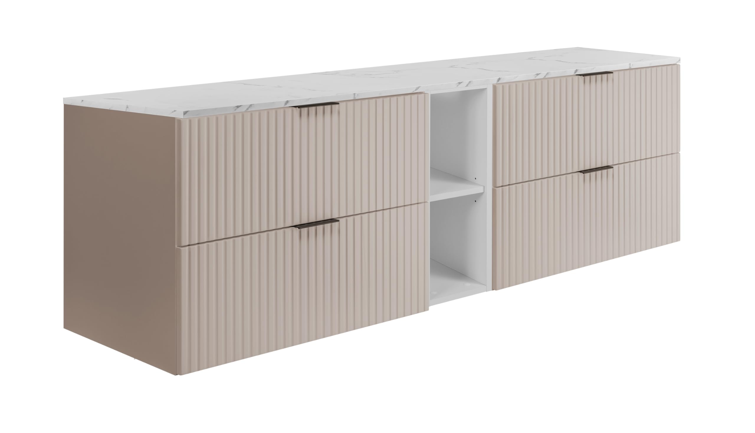3E 3xE living.​com Mobiletto da bagno sospeso, cashmere/​piano in marmo bianco (MDF), 180 x 57 x 46 cm