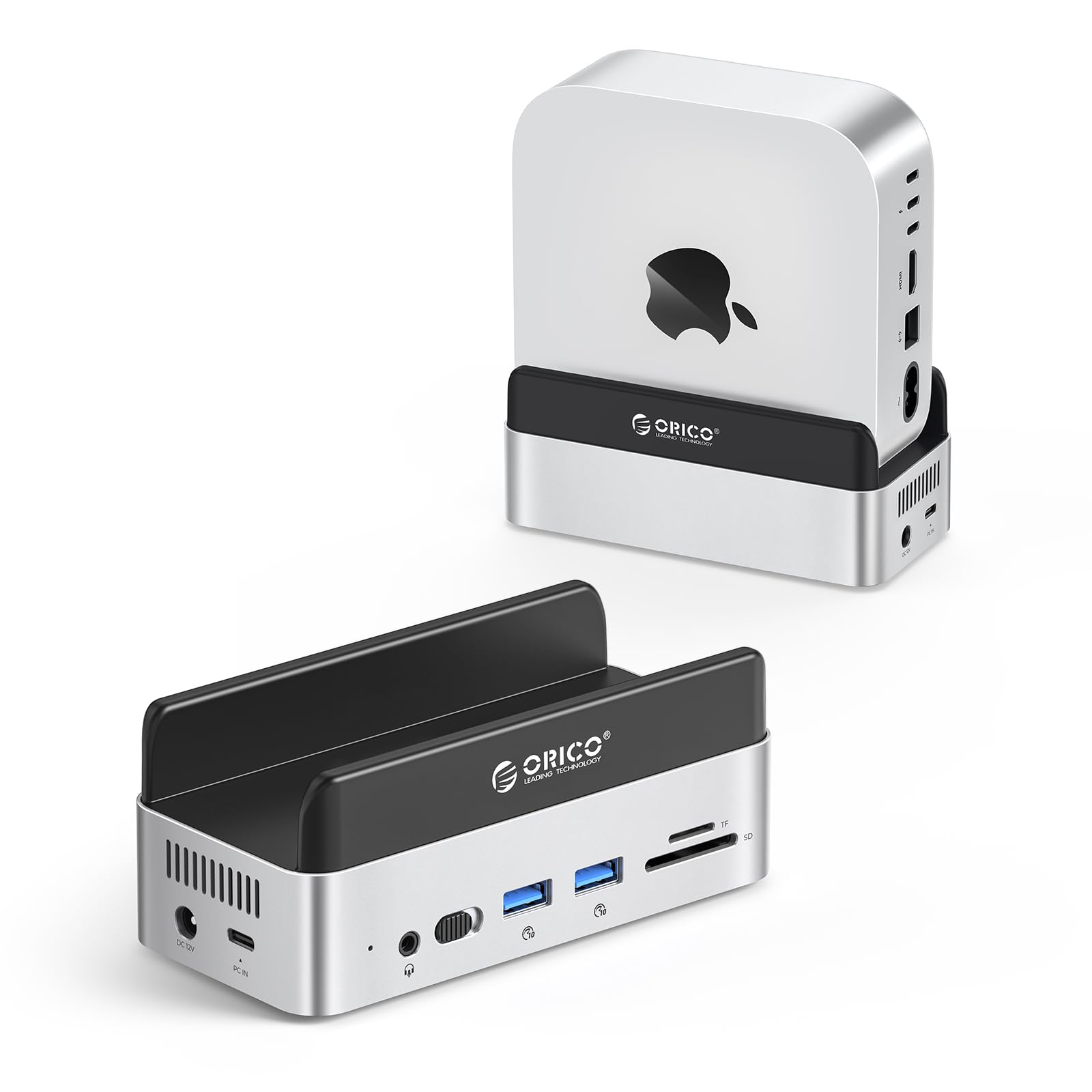 ORICO MiniDock Hub & Stand do Mac mini M4/M4 Pro z obudową NVMe SSD 40 Gbps, koncentrator USB C, stacja dokująca z 2 x USB-A 10 Gbps, HDMI 4K 60 Hz, PD 100 W, SD/TF 3.0 czytnik kart VS40
