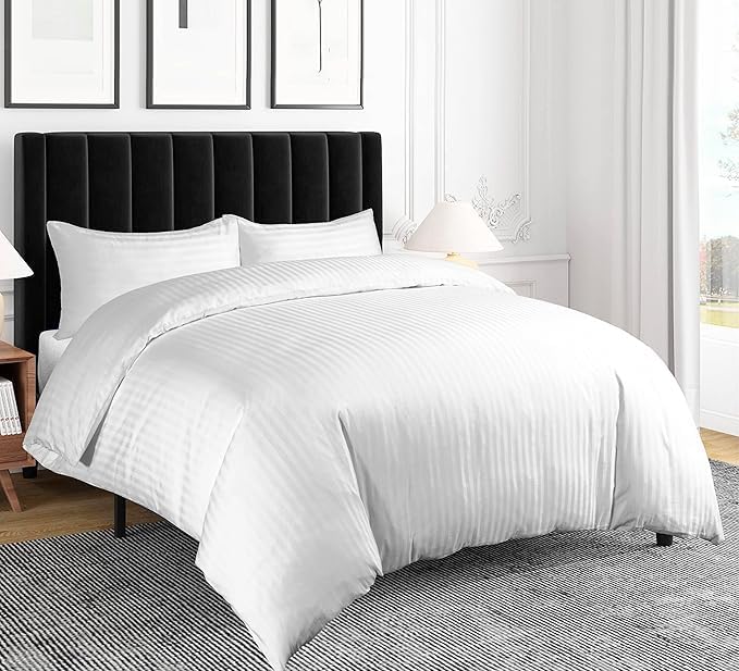 Royale Linens® Egyptian Cotton Duvet Cover, 100% Long Staple Cotton Thick Duvet Cover 400TC, Quilt Cover with Pillow Cases (White, Double)