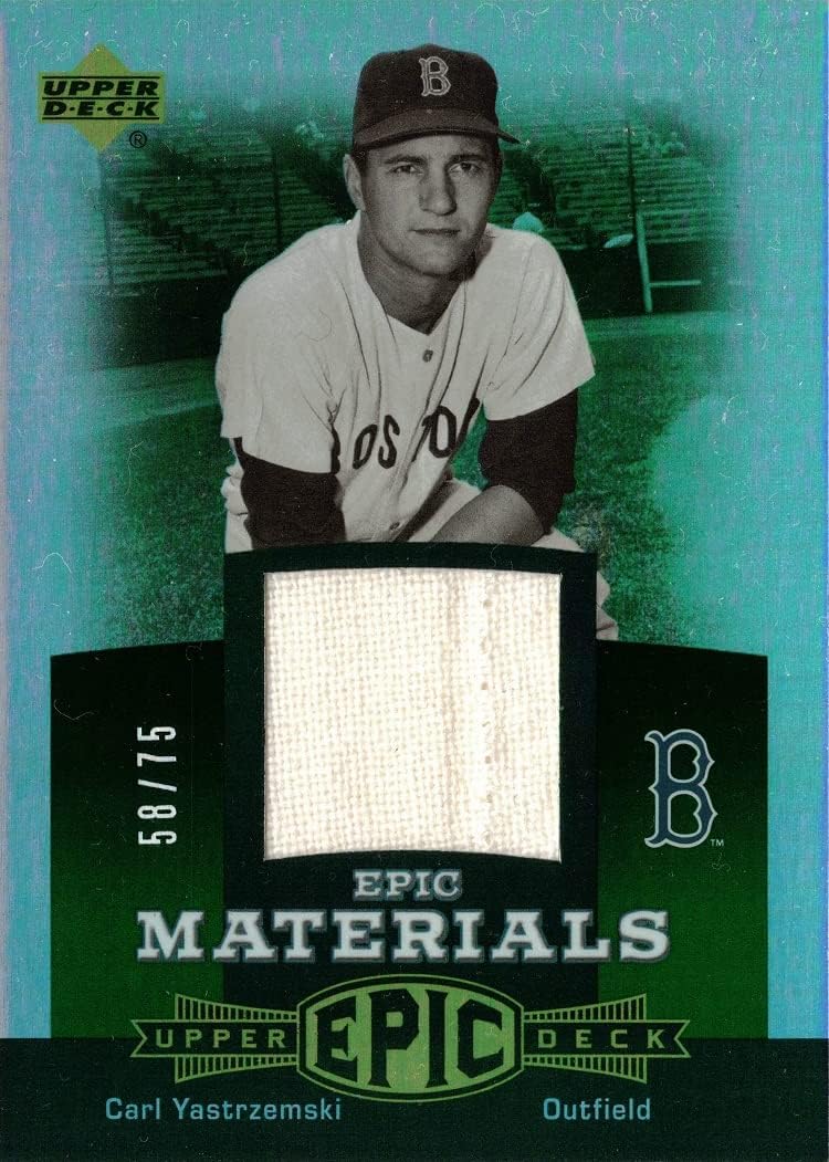 2006 Upper Deck Epic Materials Relics Dark Green #EM-CY3 Carl Yastrzemski Game Worn Red Sox Jersey Baseball Card - Only 75 made!