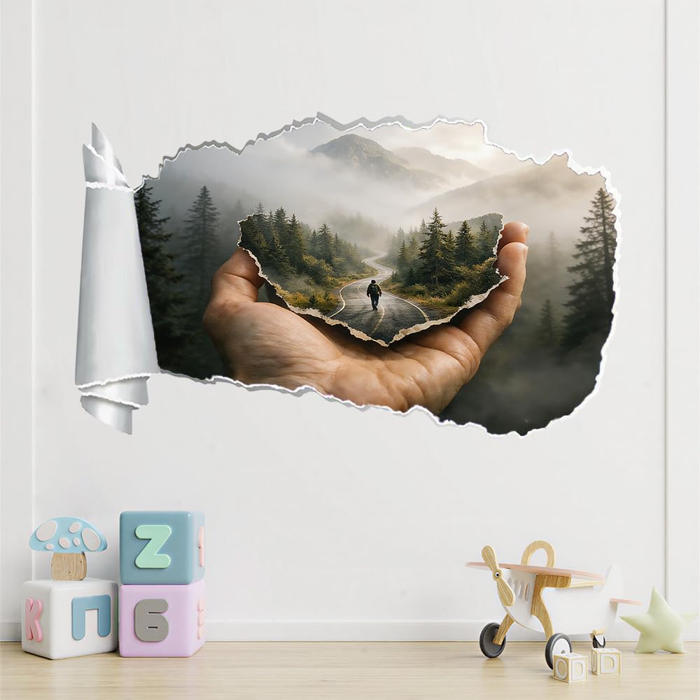 3D Wandaufkleber, Handwaldweg Durchbruch Wandtattoos Deko Wand Selbstklebend Abstrakte Landschaft, Wand Aufkleber Wanddurchbruch Wandsticker für Zuhause, Schlafzimmer, Wohnzimmer