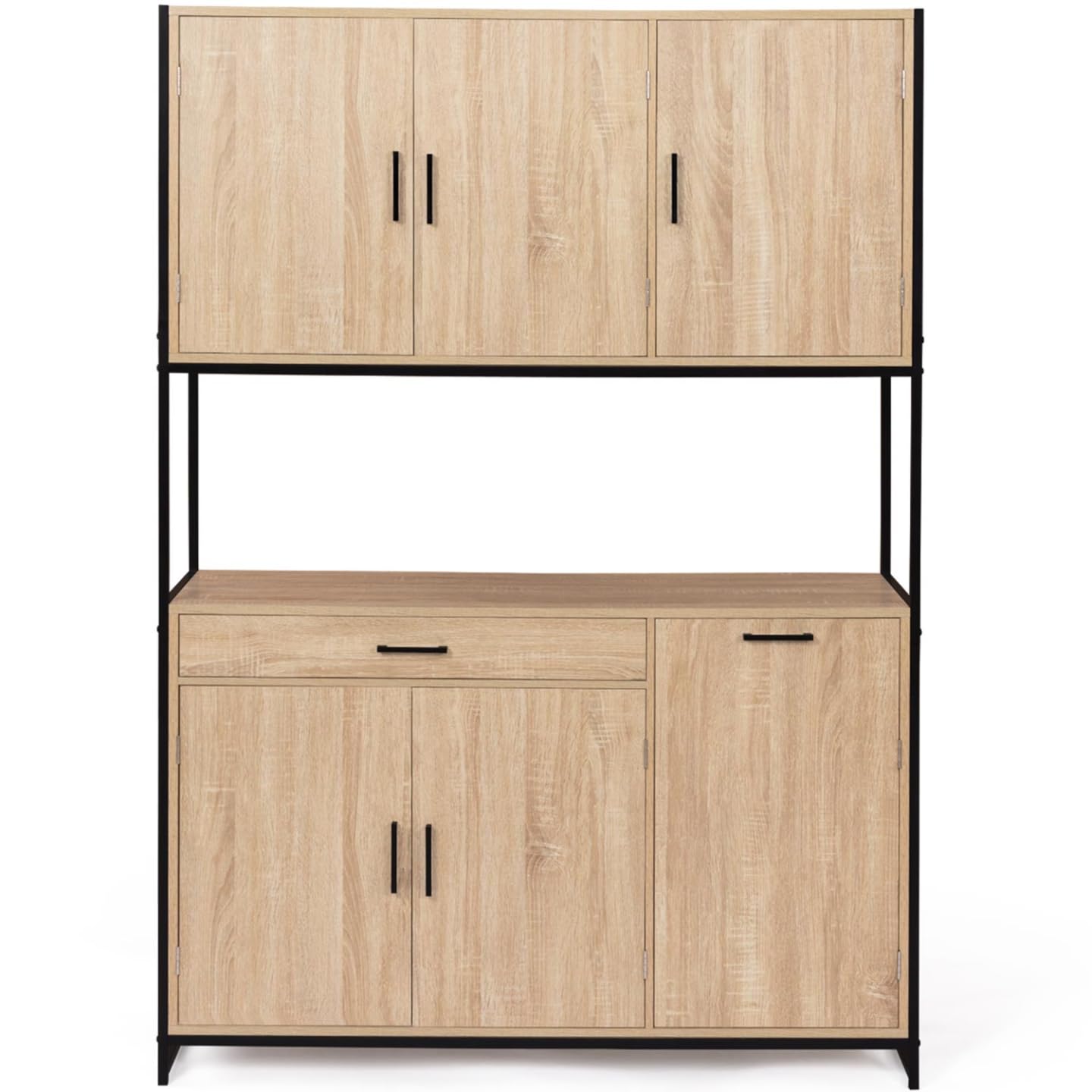 IDMarket - Aparador de cocina (120 cm) DETROIT mueble 6 puertas diseño industrial + cajón