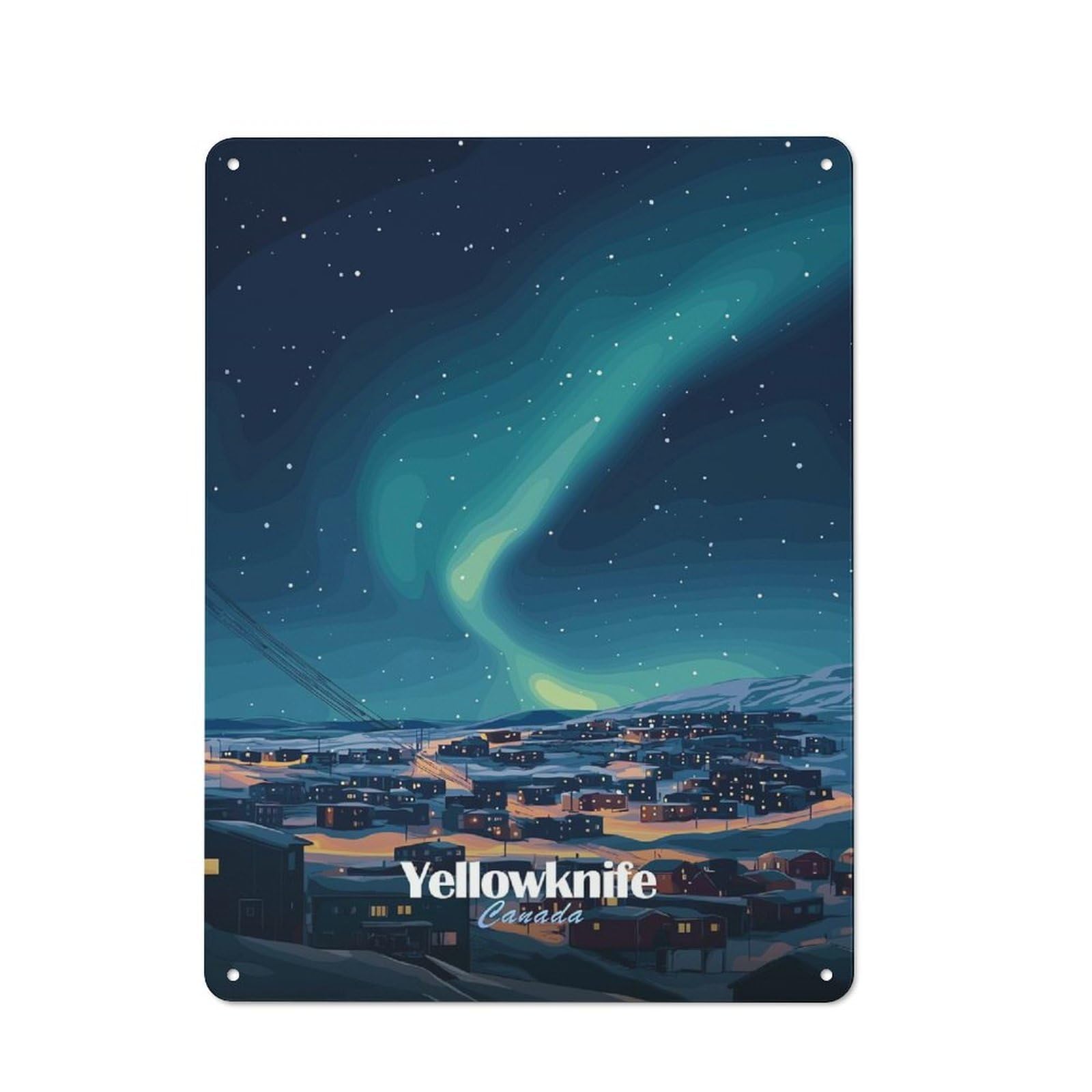 Junmoney Style-6 Yellowknife Aurora Borealis Vintage Metal Sign 40X30cm, Shop Front Style Cafe Wall Decor For Takeaway, Bar, Kitchen Or Counter Area