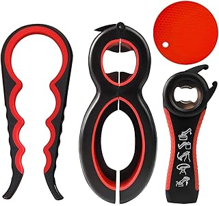 MAYMII 4Pcs Jar Opener Gripper Set, 4Packs Rubber Jar Opener for Weak Hands 6-in-1 5-in-1 Jar Bottle Openers for Seniors with Arthritis, 4-in-1 Jar Opener + Non Slip Silicone Lids Opener Gripper