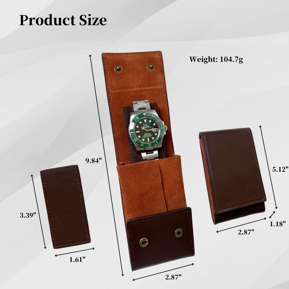 Leather Watch Case, Watch Travel Pouch, Single Watch Box for men and women, Luxury Watch Organizer, Watch Storage (Brown)