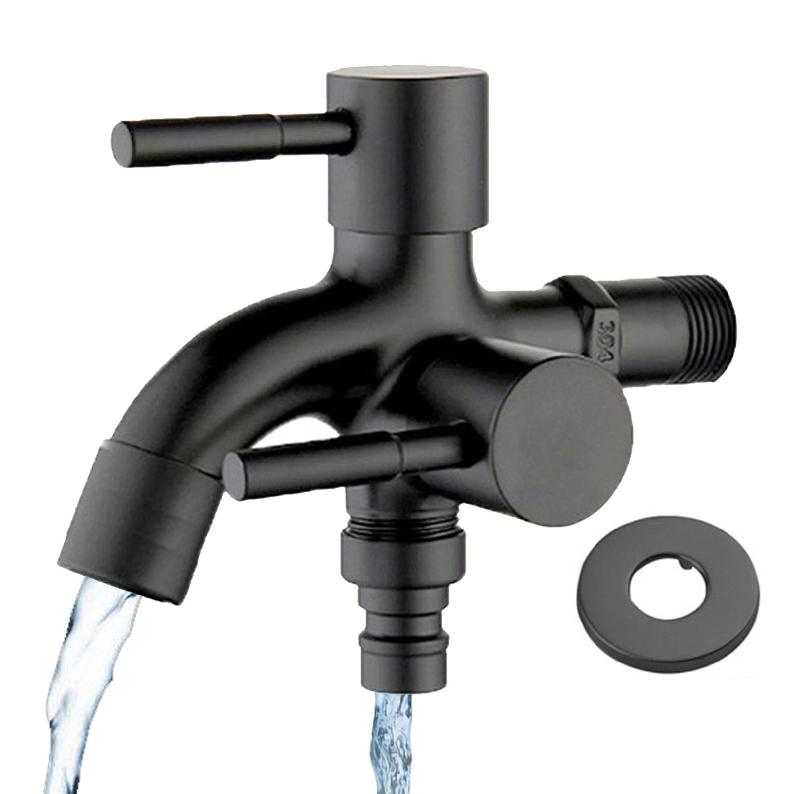 Grifo Universal de 1/2 Pulgadas, Grifo Doble de Acero Inoxidable, Grifo de Lavadora de Doble Boquilla para Jardín, Hogar e Industrial (Estilo 2)