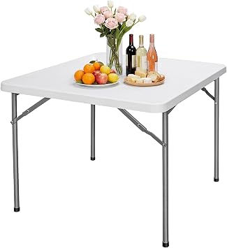 ZenStyle 3 ft Indoor Outdoor Heavy Duty Portable Plastic Folding Table, Square Card Desk Utility Table Game Table for Puzzles Crafting Picnic Camping Dining Party, White