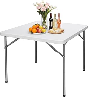 ZenStyle 3 ft Indoor Outdoor Heavy Duty Portable Plastic Folding Table, Square Card Desk Utility Table Game Table for Puzzles Crafting Picnic Camping Dining Party, White
