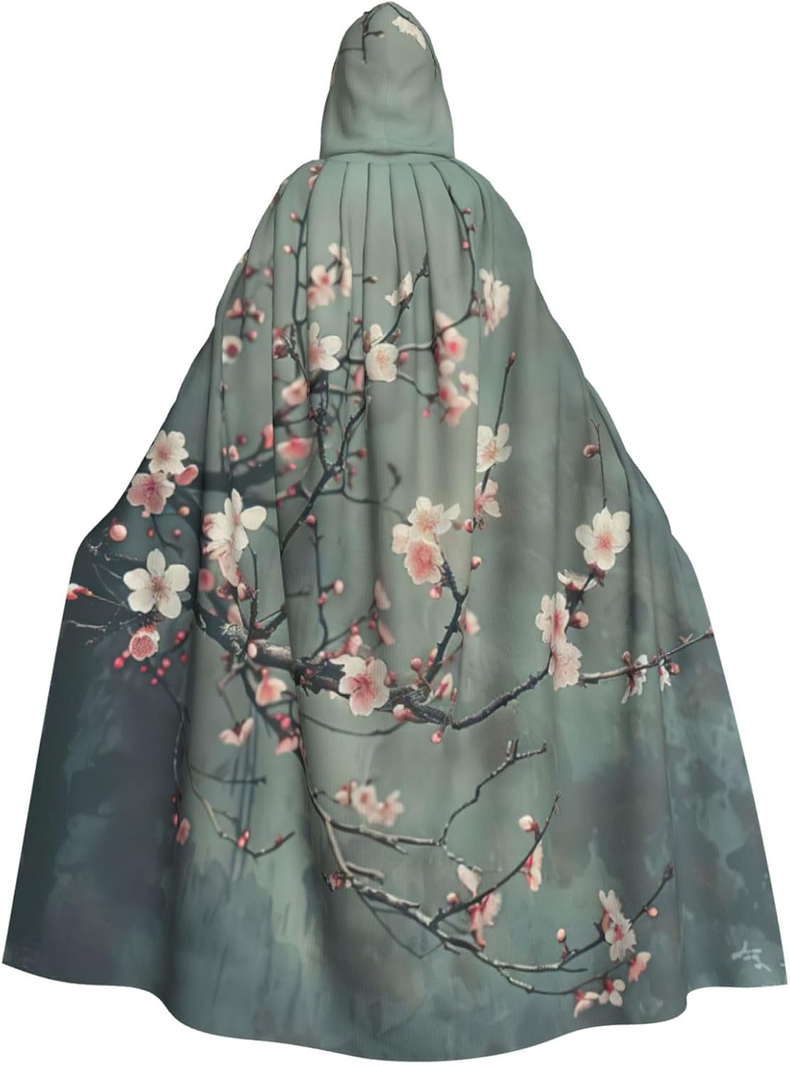 Japanese Cherry Flowers print Hooded Robe Halloween Cosplay Costume Robe Cloak Cape Wizard Raven Cosplay Costume