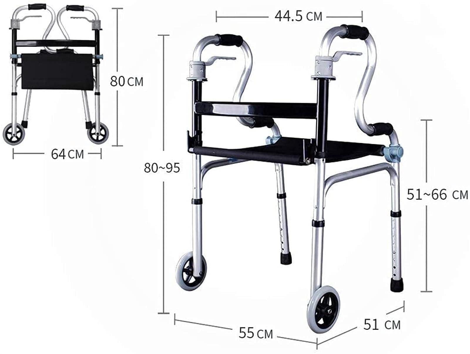 Rollator Walker Walker Regulowany spacer, jeden składany z kółkami, z podłokietnikami, odpowiedni dla osób o ograniczonej sprawności ruchowej