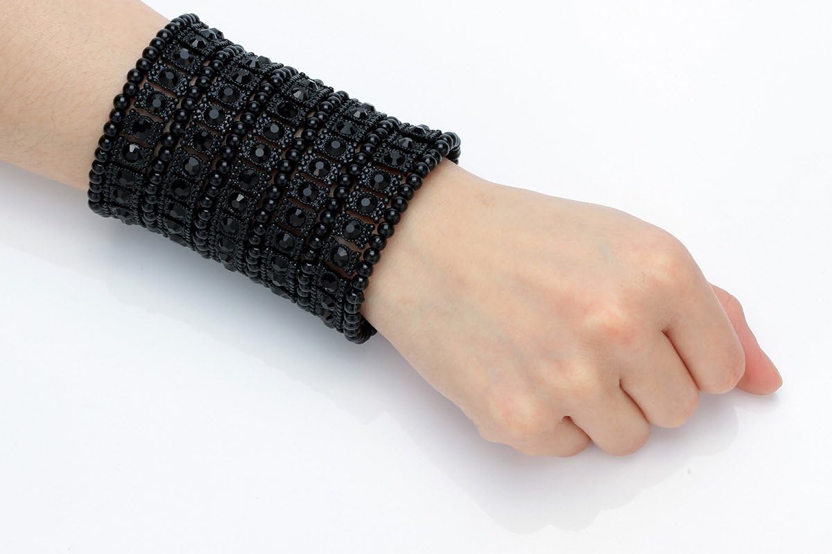 Szxc Womens Ballroom Rhinestone Stretch Cuff Bracelets Fit Wrist Circumference from 6.5" to 7.8" - Lead & Nickle Free - Image 4