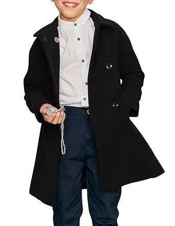 Meikulo Boys Double Breasted Pea Coat Kids Winter Notched Collar Overcoat 5-14 Years