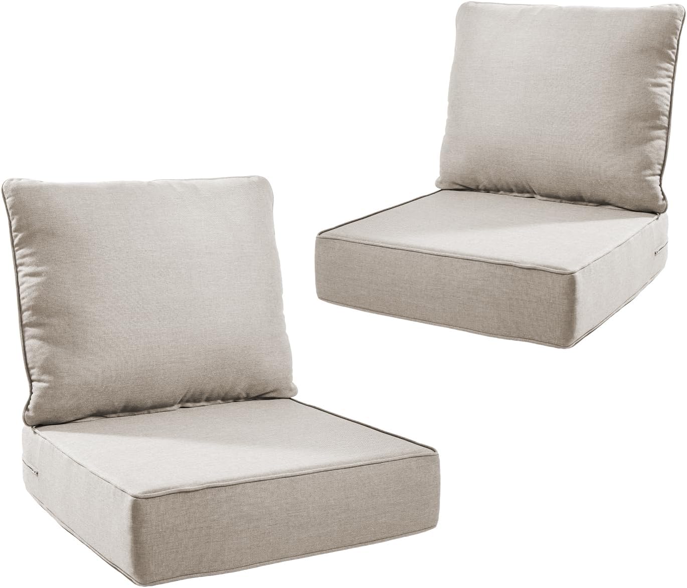 Outdoor Cushion Set for Furniture Patio Furniture, UV Resistant, Water Resistant - 6 Inch Thick Foam Garden Cushions– 22x24 Inch Patio Seat Covers for Chair/Sofa/Couch | Beige | 2-Pack |