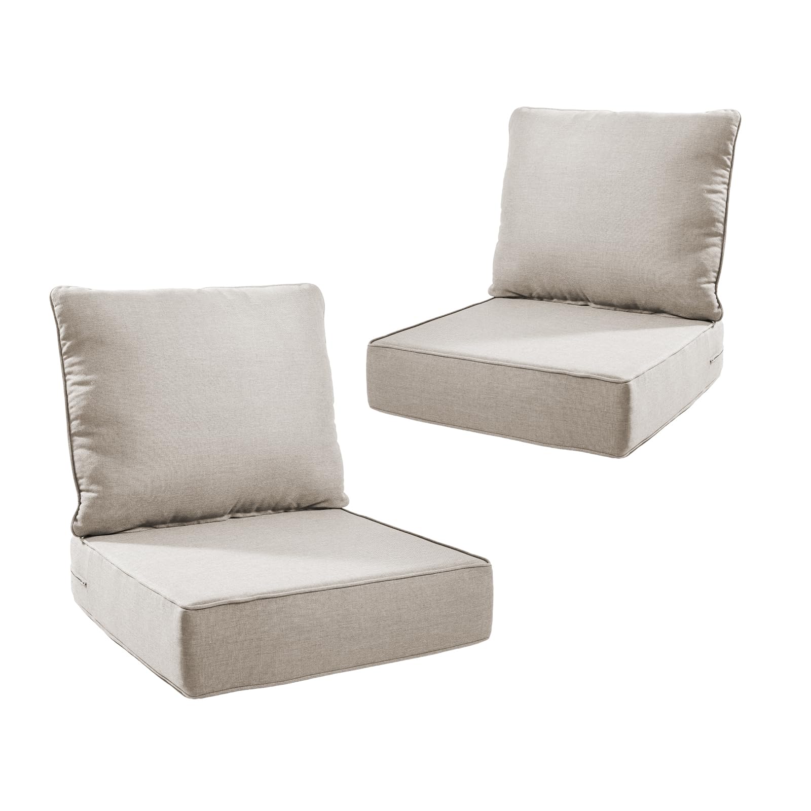 Outdoor Cushion Set for Patio Furniture, UV Resistant, Water Resistant - 6 Inch Thick Foam Garden Cushions– 24x24 Inch Patio Seat Covers for Chair/Sofa/Couch | Beige | 2-Pack |