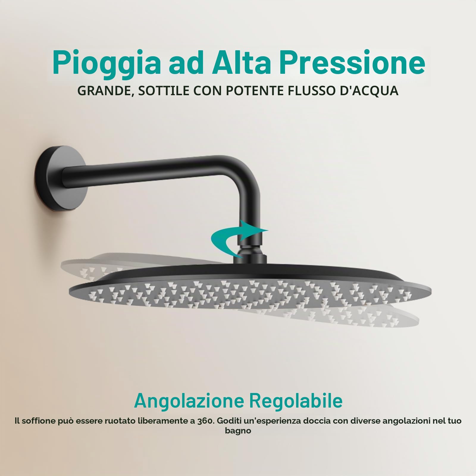Docce Fisso Rotondo Soffione Doccia a Pioggia in Acciaio Inox Soffione Doccia a Pioggia con Getti In Silicone Anticalcare 304 Acciaio Inox Ultra Sottile (Nero, 30 cm)