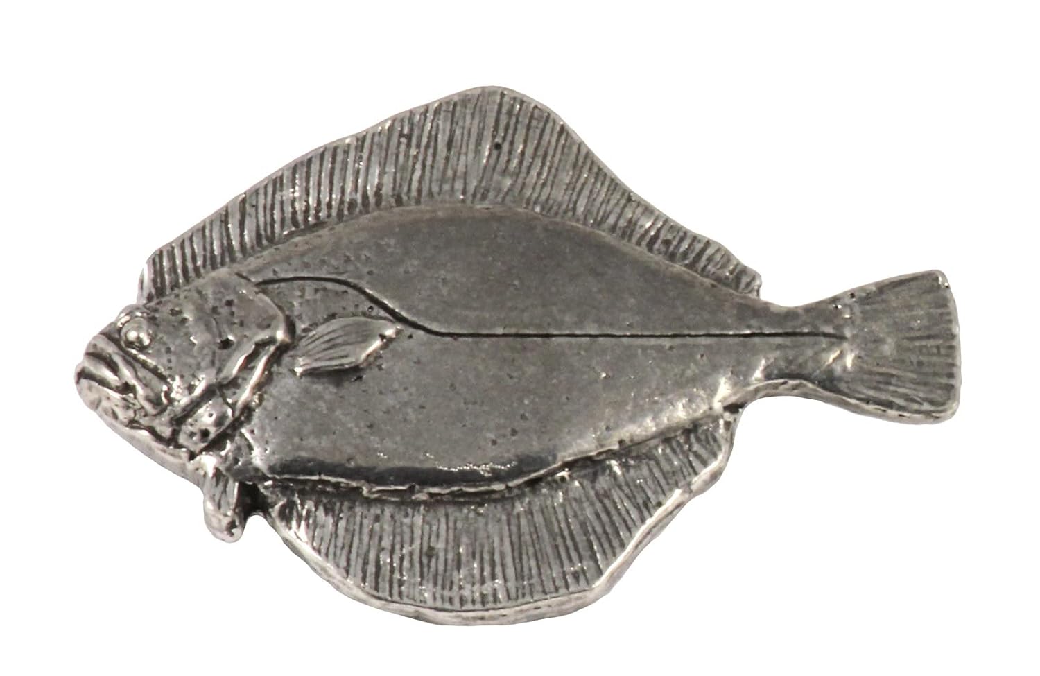 Flounder Fish Pin, Pewter, S063, 1 1/4”, Flatfish species