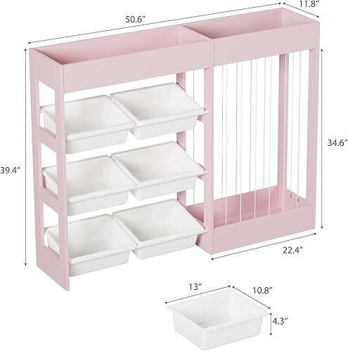 Miniatura 2 de Organizador de almacenamiento de juguetes de 39 pulgadas de alto x 50.6 pulgadas de ancho con almacenamiento de animales de peluche, estantería para