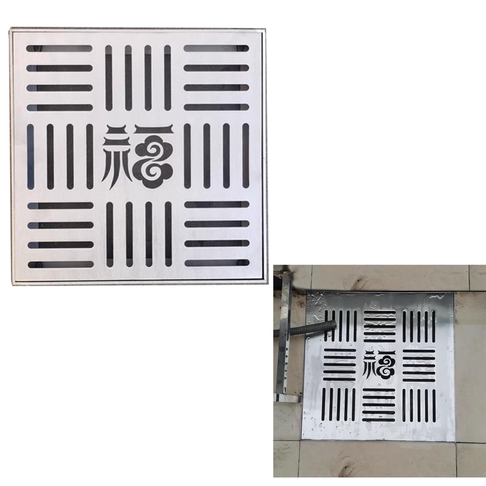Rejilla Desague Jardin Filtro de Drenaje de Zanja Cuadrado con Base, Rejilla de Metal para Drenaje de Canaletas Pluviales para Patio, Cubierta de Drenaje de Zanja de 6/8/10 Pulgadas de Ancho para Pati