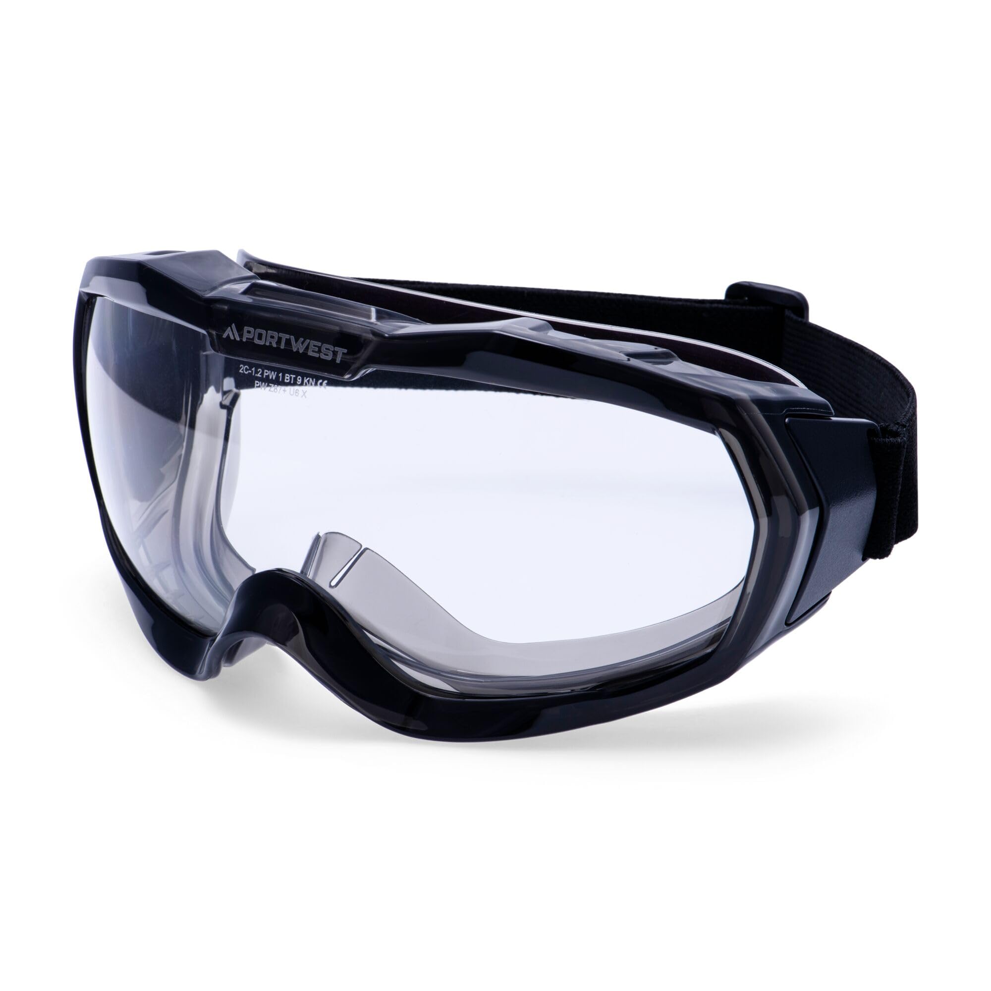 Portwest PS67 Ultra Safe Light Unvented Goggles Premium Eye Protection Sealed Frame Over Glasses Fit KN Coated Lenses Adjustable Strap Certified PPE, Clear, One Size