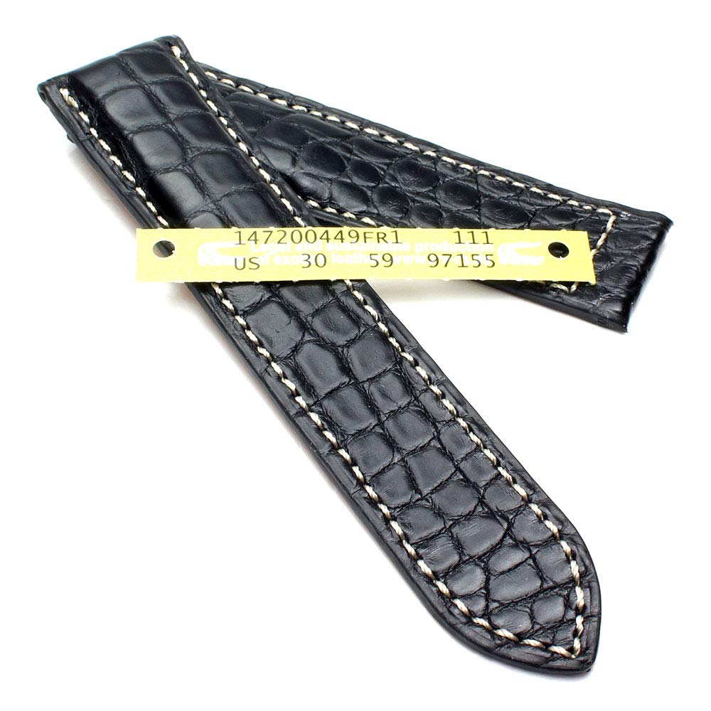 Sulla Alligator pasek do zegarka wykonany ręcznie w Niemczech, kompatybilny z szerokimi zapięciami składanymi, biały szew 20 mm czarny
