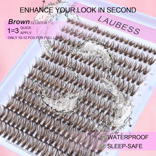Image of Colored Lash Clusters LAUBESS Dark Brown Colored Eyelash Clusters Wispy Colored Lash Extensions Colorful Lash Clusters Individual Lashes (Brown 40D-0.07D-Mix8-16)