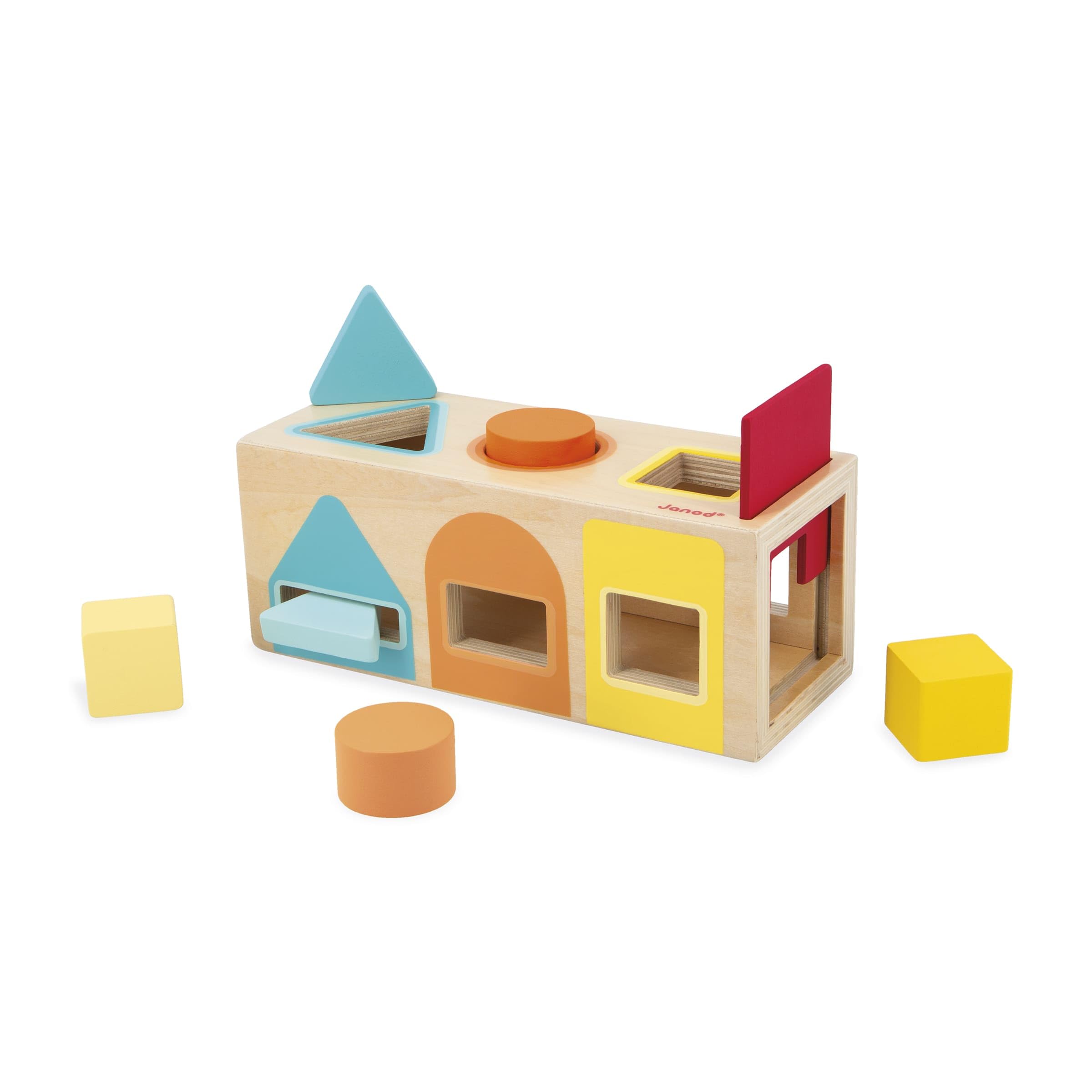 Janod - Geometric Shape Box (Wood) - Wooden Early-Learning Toy - Educational Game - Fine Motor Skills - 12 Months - J05330