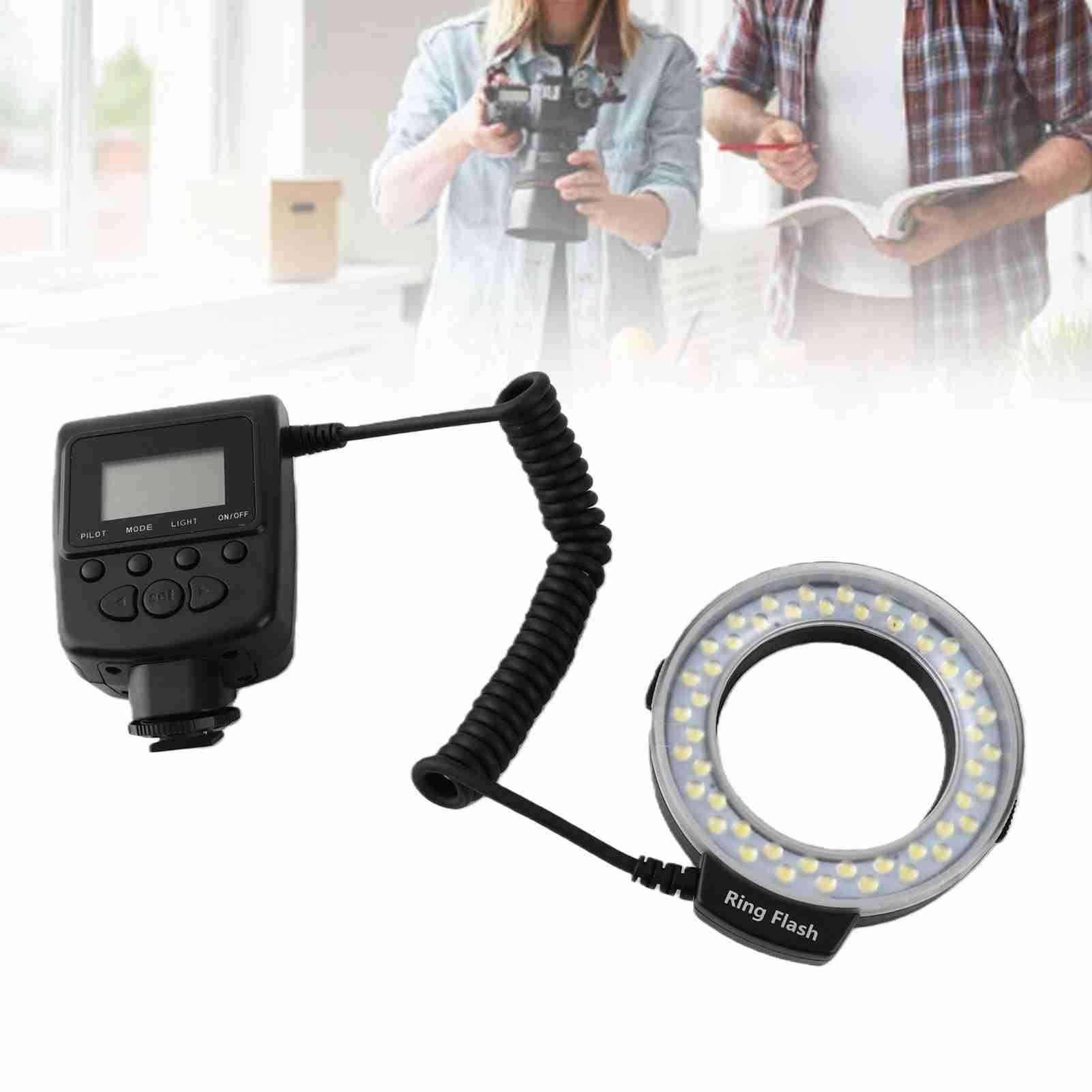 Fabater Przenośna Błyskowa LED na Baterie Światło Wypełniające z Filtrami Kolorowymi i 8 Adapterami do Fotografii, 48 Koralików 7 Poziomów Jasności 4 Tryby Błysku Kontroler LCD do Makrofotografii DSLR
