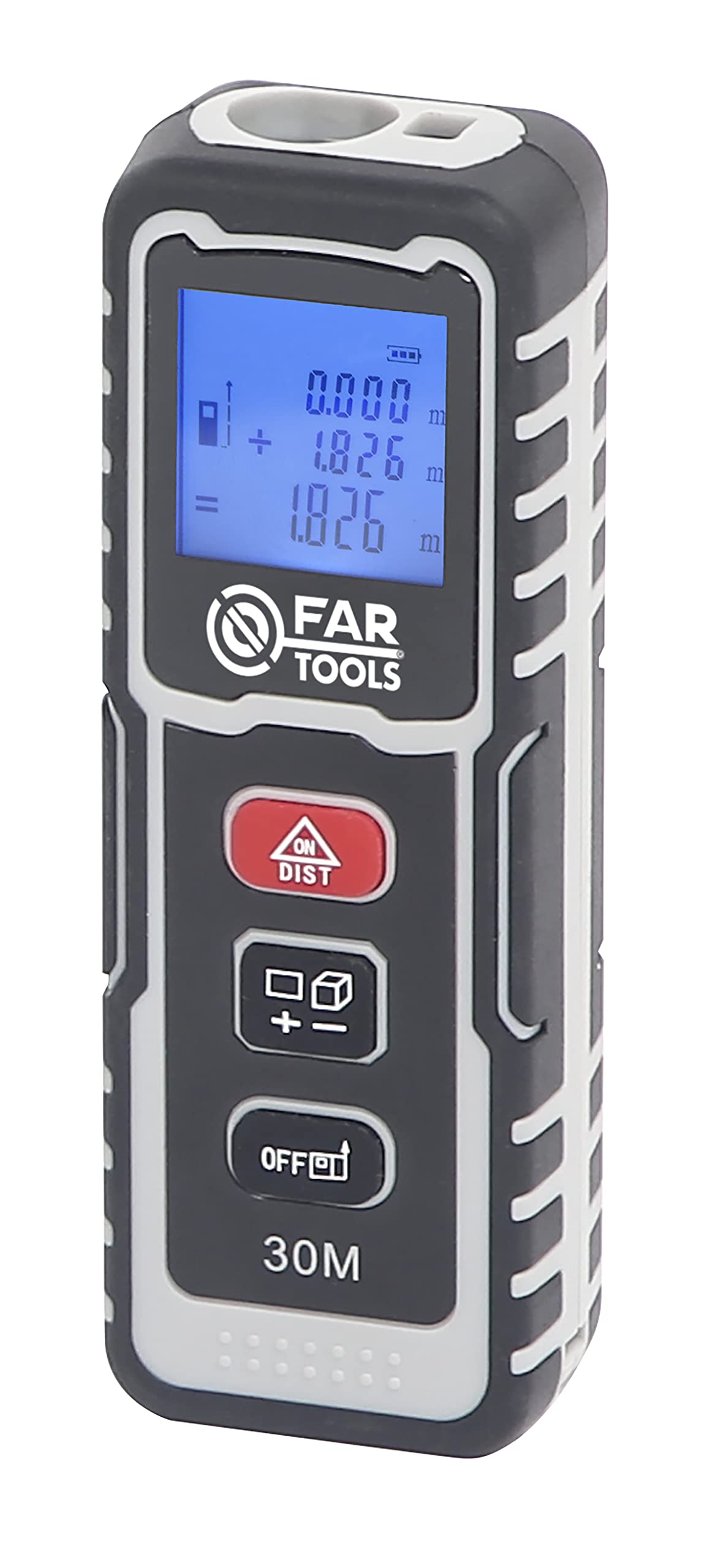 Fartools TL 30 Télémètre laser jusqu'à 30m avec affichage LCD, mesure simple, en continu ou par addition afin de calculer distance, surface et volume