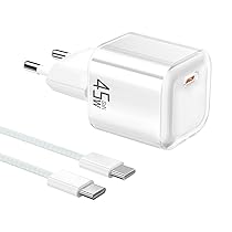 YISH 45W Caricatore USB C Caricabatterie：GAN PD3.0 Alimentatore USB C Rapido Compatto Carica Batterie Cellulare con 60W Cavo Type-C 1M Spina Ricarica Adattatore Tipo C Presa Spinotto per Smartphone
