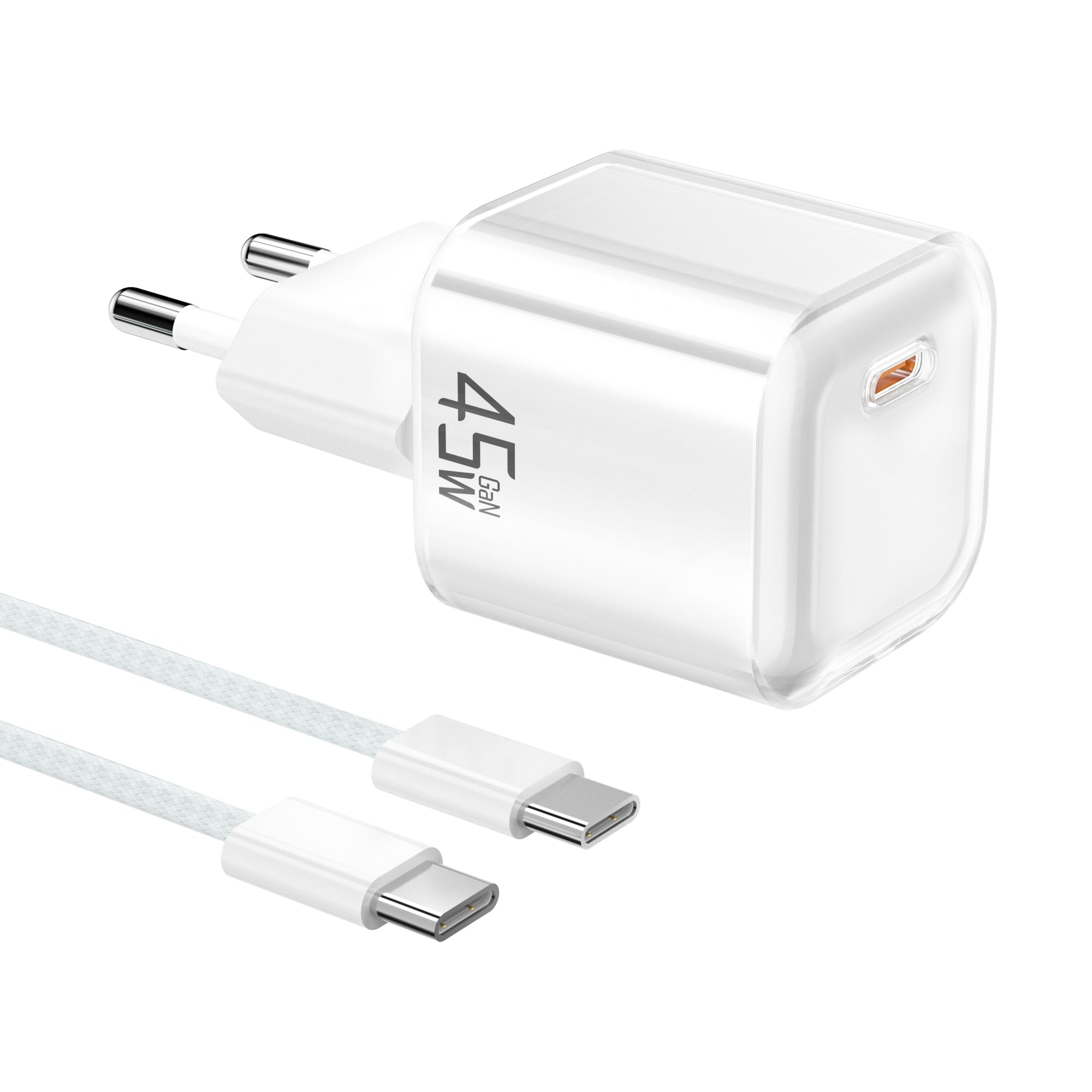 YISH 45W Caricatore USB C Caricabatterie：GAN PD3.0 Alimentatore USB C Rapido Compatto Carica Batterie Cellulare con 60W Cavo Type-C 1M Spina Ricarica Adattatore Tipo C Presa Spinotto per Smartphone