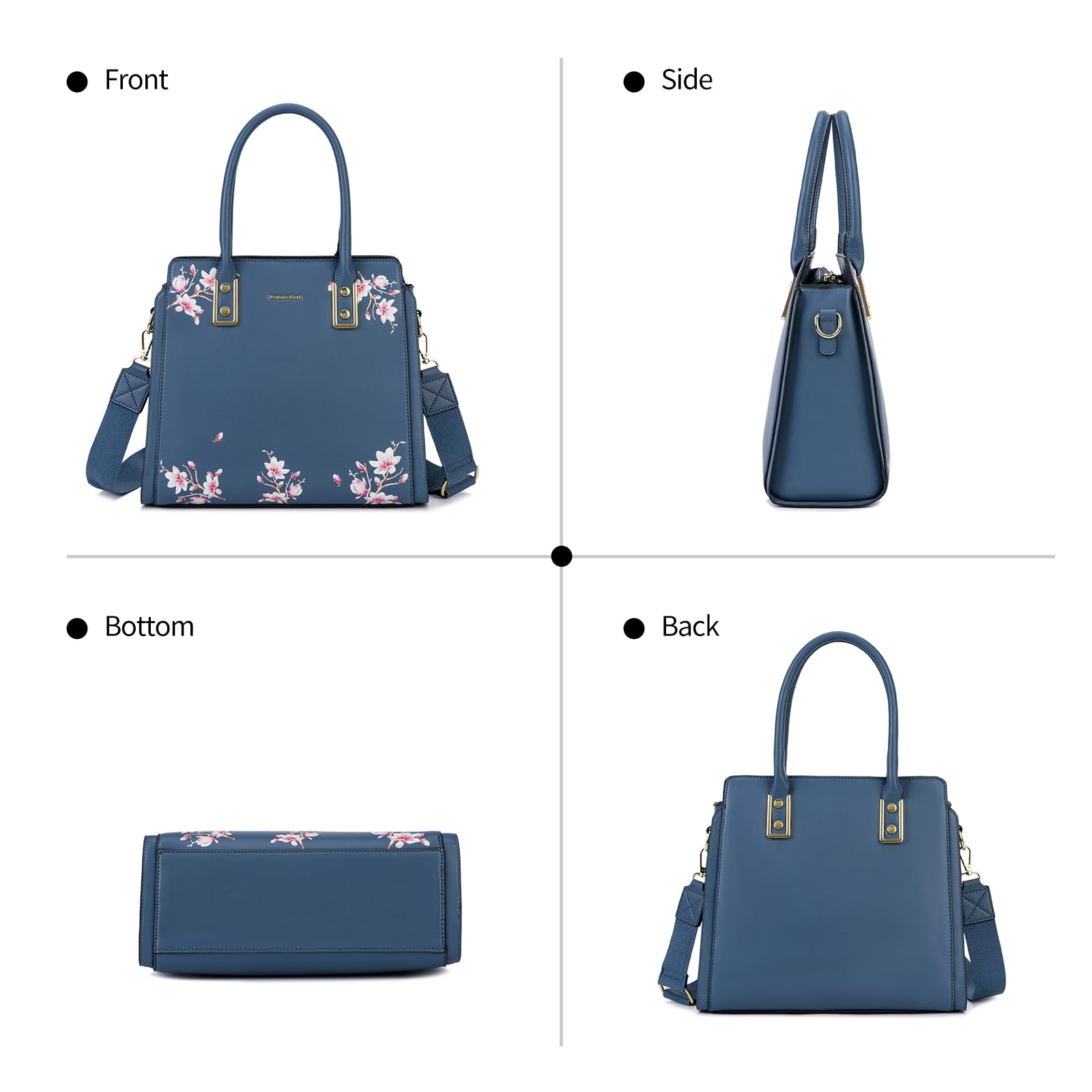 Pomelo Best Purses and Handbags for Women with Multiple Pockets, Leather Top Handle Satchel Fashion Tote Shoulder Bags Ladies: Blue