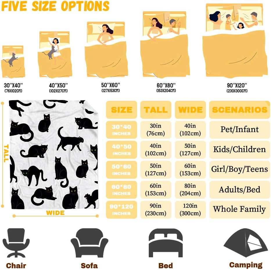 Black Cats Blanket Throw Super Soft and Cozy Blankets for Home Decoration, Couch, Bed, Sofa 60"x50" Medium for Teen for All Seasons - Image 8