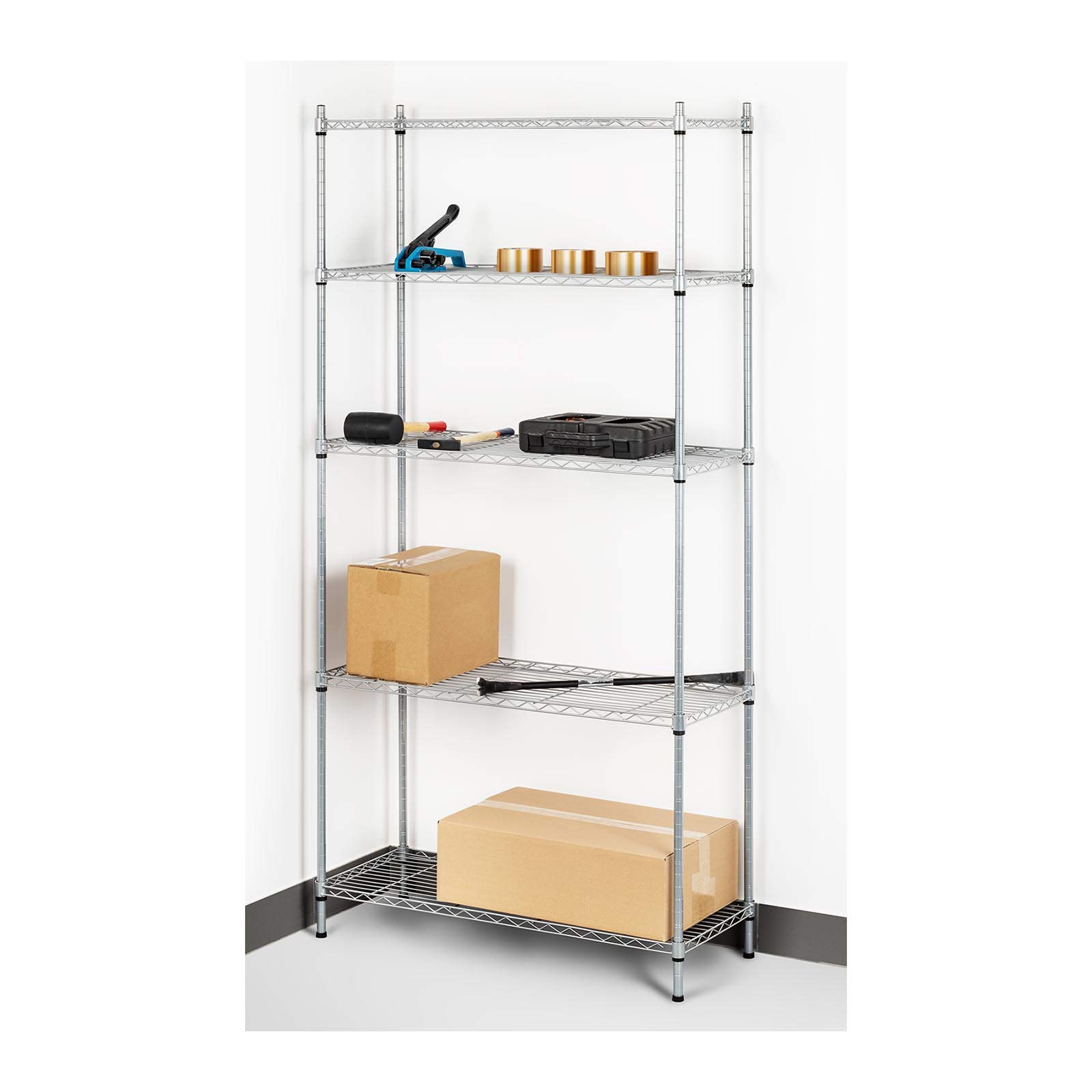 Royal Catering Scaffale Metallico Componibile Scaffalatura in Metallo RCMR-1800P19C (5 ripiani, 150 kg, Metallo, Plastica, Grigio)