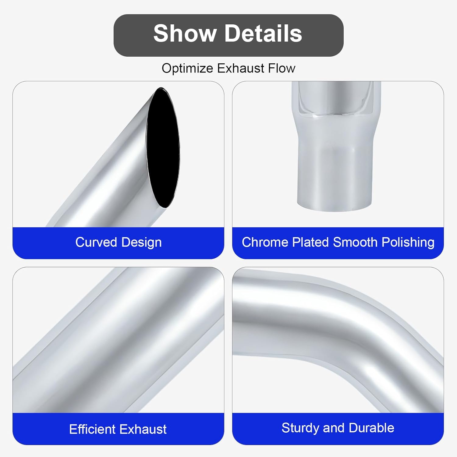 Exhaust Stack Pipe Bull Horn Truck Pipe Heavy-Duty Steel Chrome, Exhaust Pipe Truck Pipe 6" OD x 36" Long