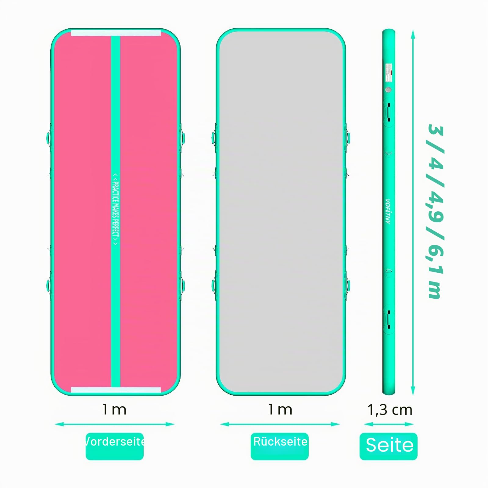 VOFiTNY Aufblasbare Turnmatte 10/20 cm Dicke Gymnastikmatte 3/4/5/6 m Trainingsmatte Tumbling Matten für den Hausgebrauch/Park und Wasser Yoga Matte